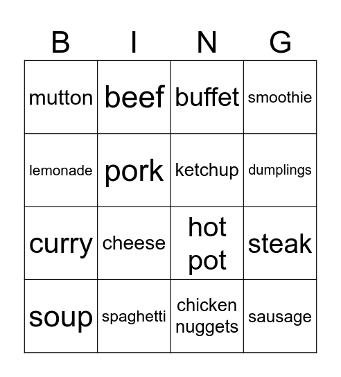 Food Bingo Card