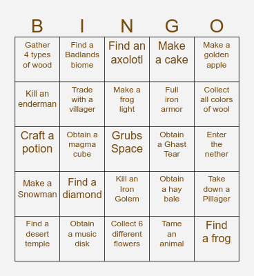 Minecraft Hardcore Bingo-Bugman Edition Bingo Card