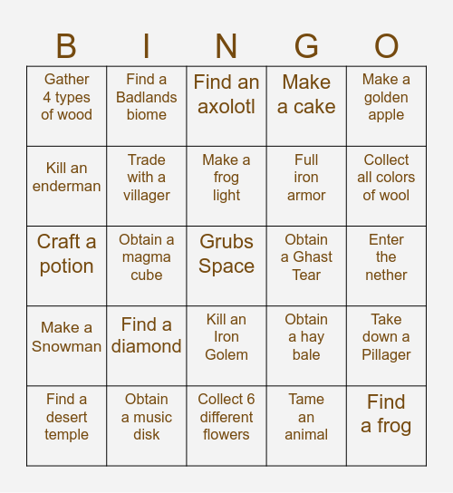 Minecraft Hardcore Bingo-Bugman Edition Bingo Card