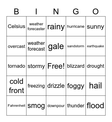 Weather & Disasters Bingo Card