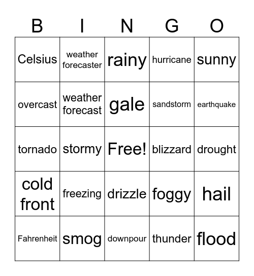 Weather & Disasters Bingo Card