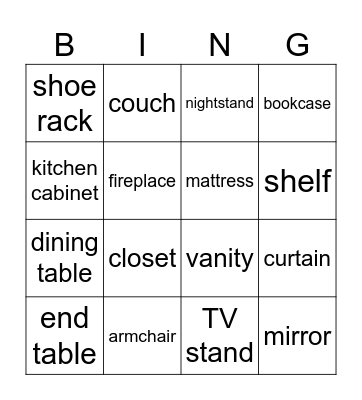Furniture Bingo Card