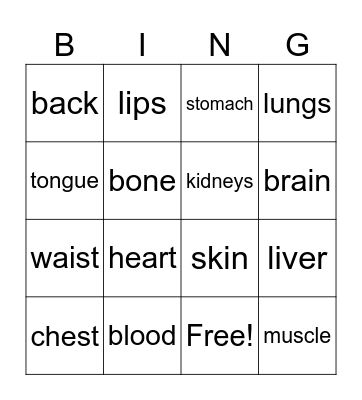 Body Bingo Card