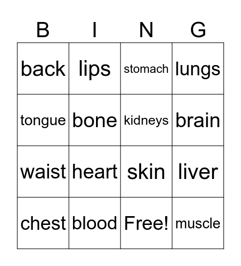 Body Bingo Card