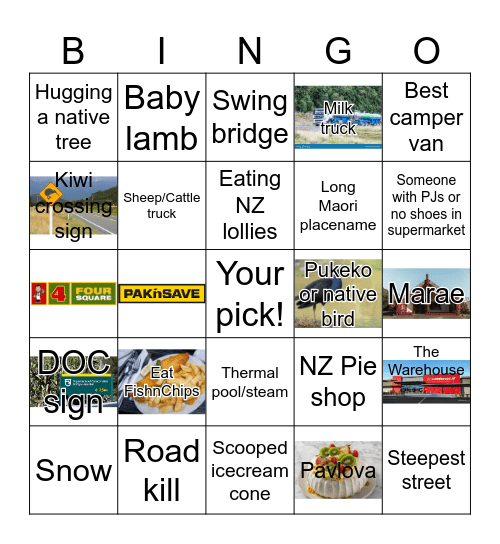 Julia and Alex NZ Roadtrip Bingo Card