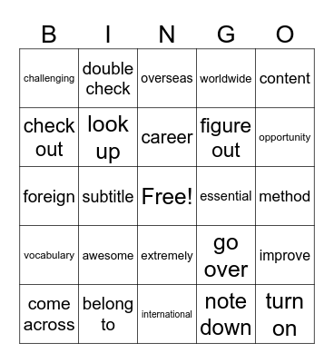 UNIT 1 SW 9 Bingo Card