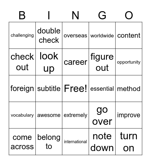 UNIT 1 SW 9 Bingo Card