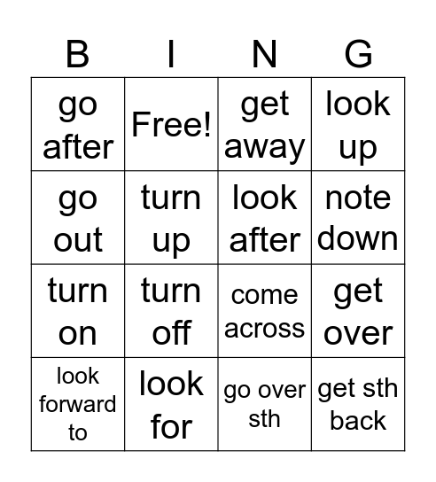 U1 SW 9 Phrasal verb Bingo Card