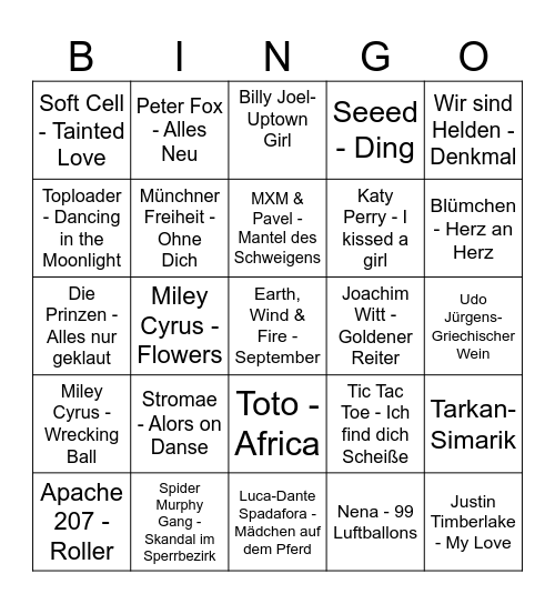 Musik Bingo Card