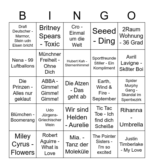 Musik Bingo Card