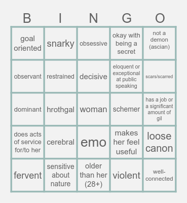 are you sunni's type? Bingo Card