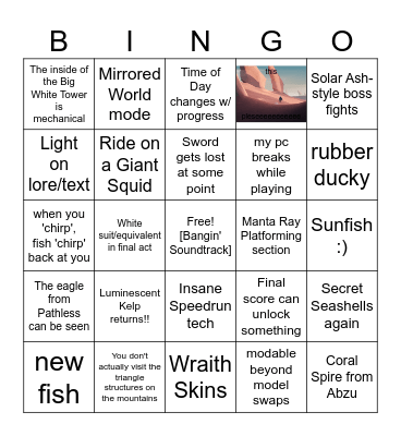 Sword of the Sea Bingo Card