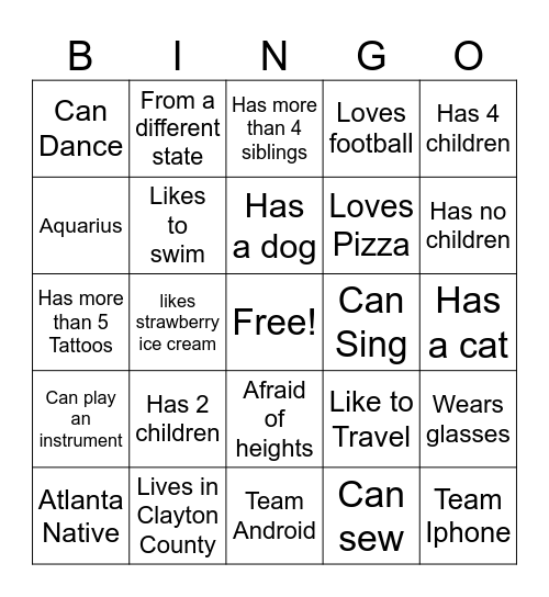 People Bingo Card