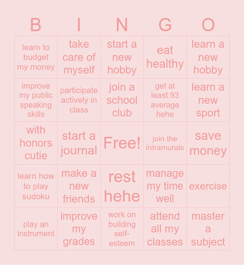 my goals sy 25-26 Bingo Card