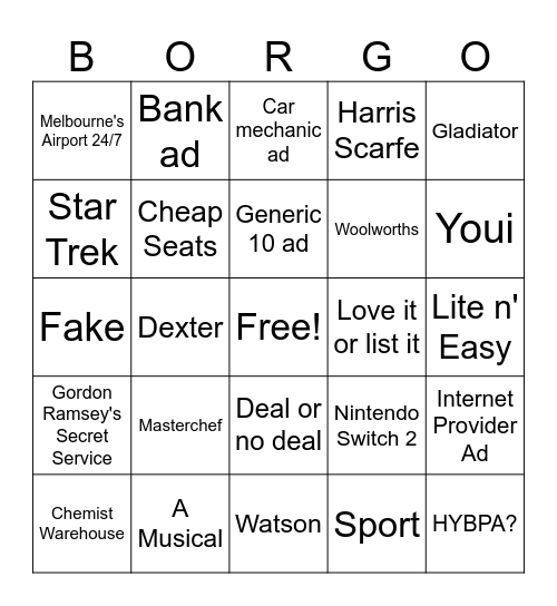 "10" Bongo updated Bingo Card