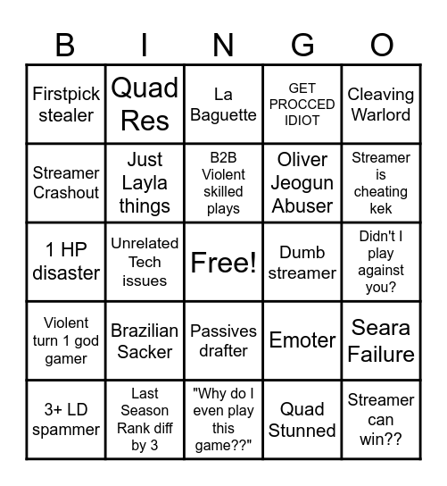Summoners War Bingo Card