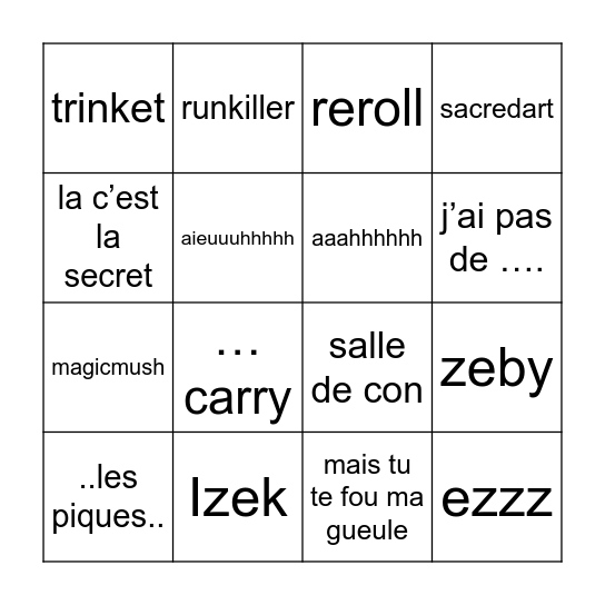 Isaac Bingo Card