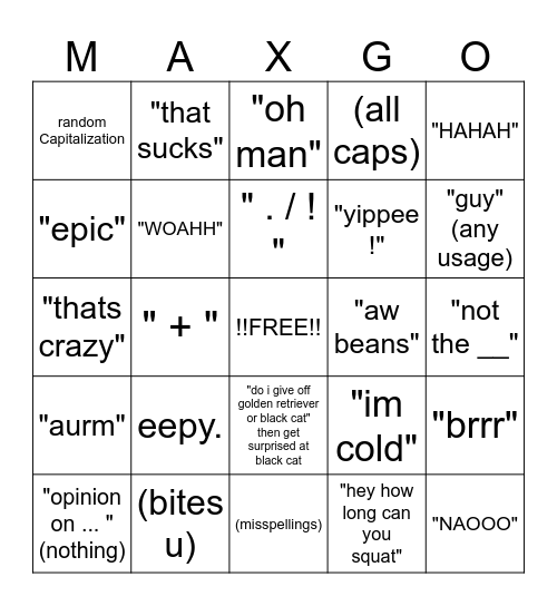 maximum Bingo Card