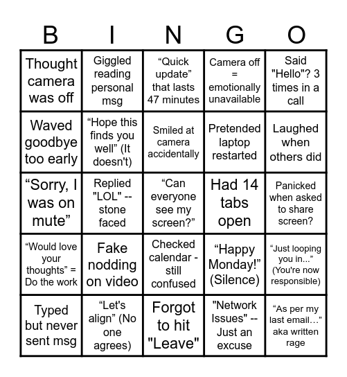 Let's play corporate BINGO!!! Bingo Card