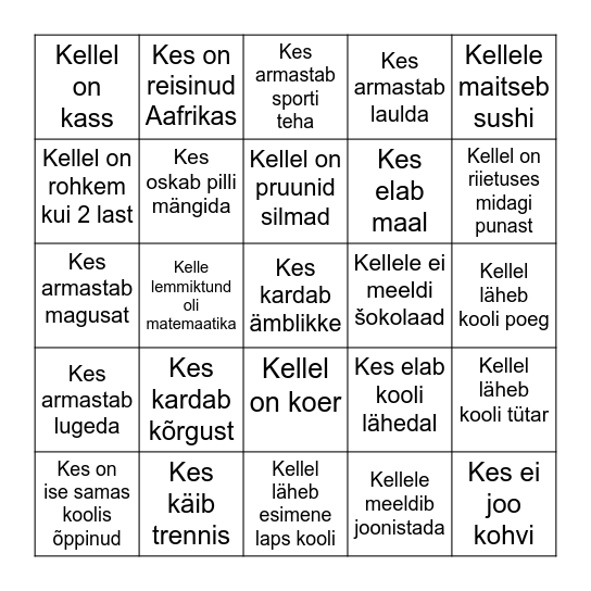 Leia keegi, .... Bingo Card