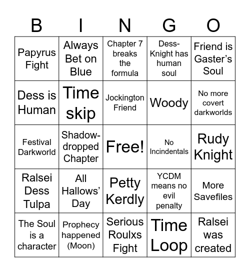 Deltarune Bingo 2 Bingo Card