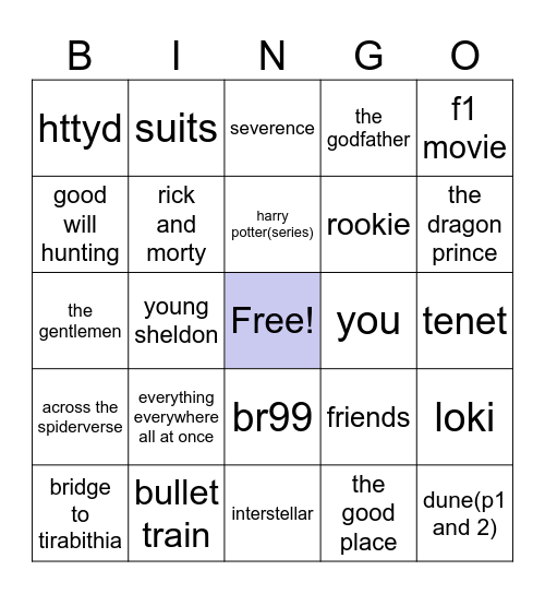 media watched Bingo Card
