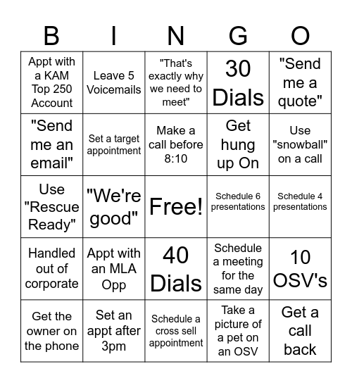 Phone Block Bingo Card