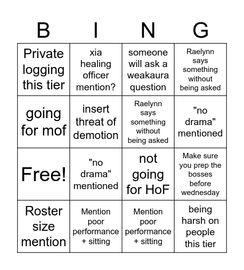 Your mate Bingo Card