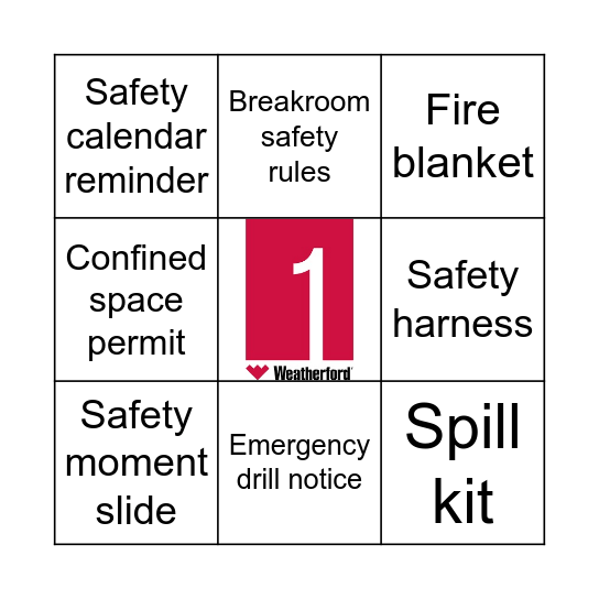 Safety Bingo Card