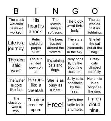Figures of Speech Bingo Card
