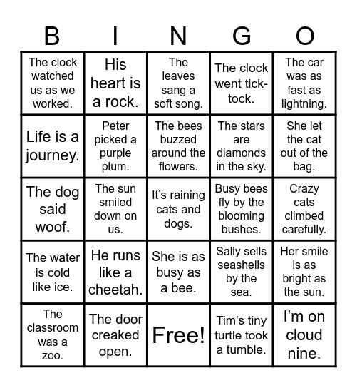 Figures of Speech Bingo Card