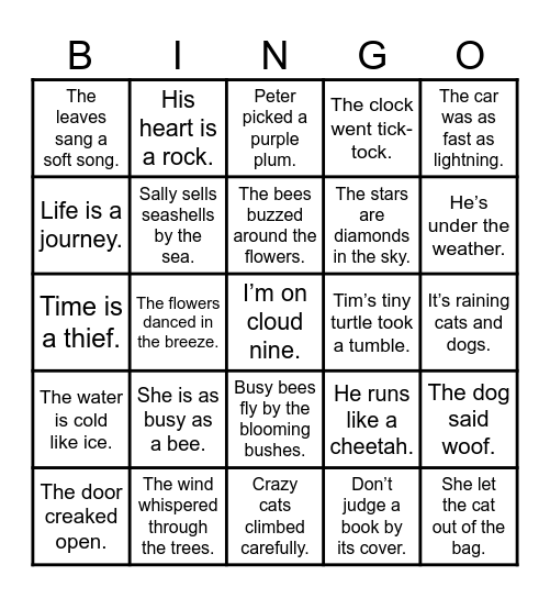 Figures of Speech Bingo Card
