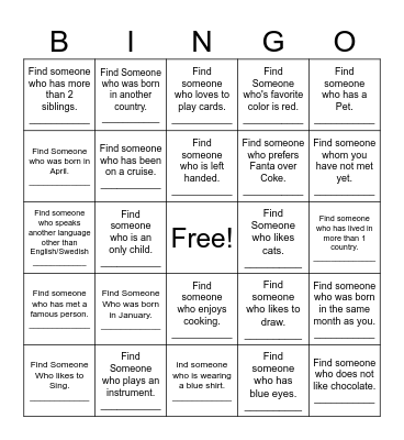 Find Someone Who... Bingo Card
