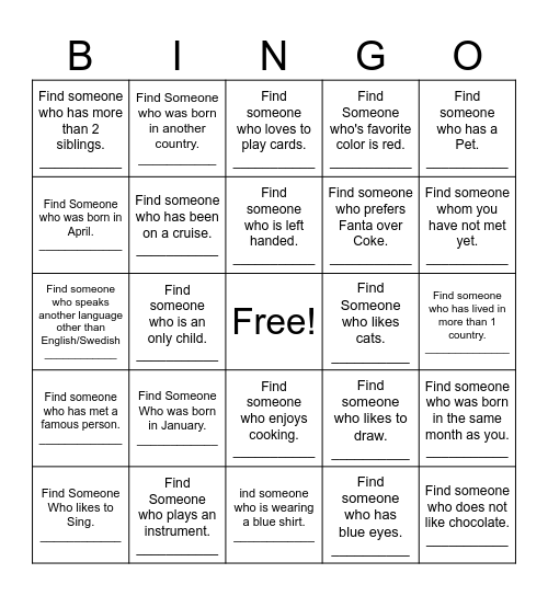 Find Someone Who... Bingo Card