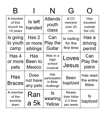 FELLOWSHIP BINGO Card