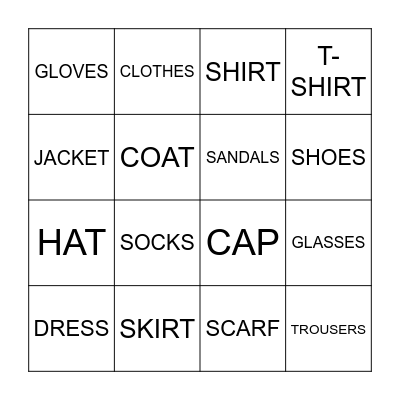 CLOTHES Bingo Card