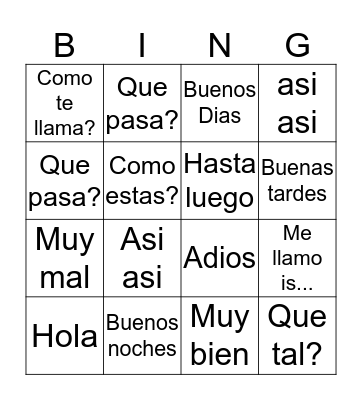 Spanish Greetings Bingo Card