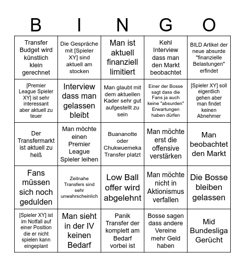 BVB Transfernews Bingo Card