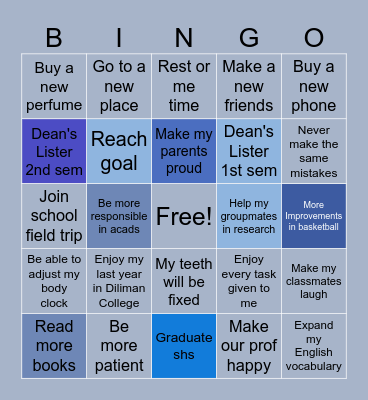 GRADE 12 BINGO GOAL Bingo Card