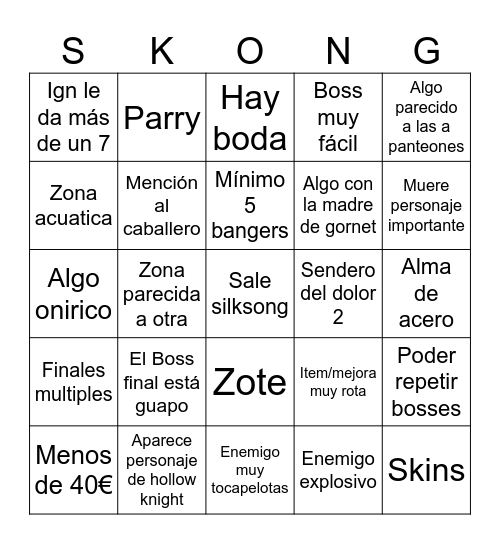 Bingo silksong Bingo Card