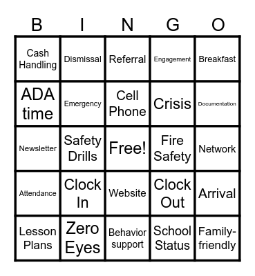 WAES Back to School Bingo Card