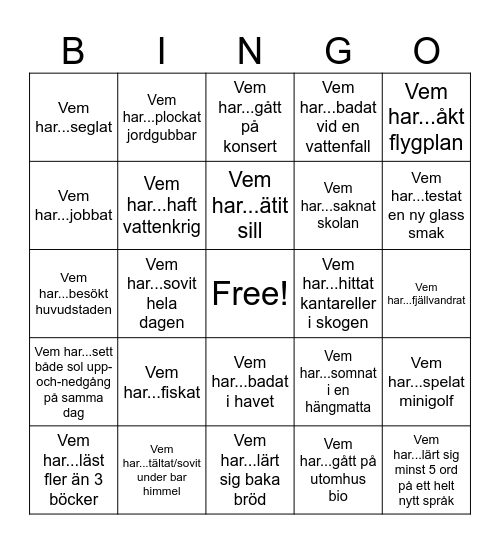 Vem har ... under sommaren? Bingo Card