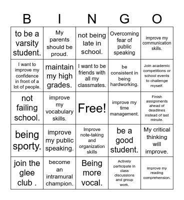 Goals 12-Plato Bingo Card