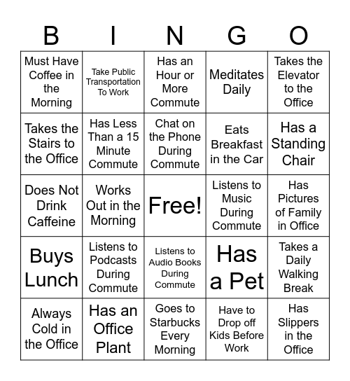 BACK TO THE OFFICE Bingo Card