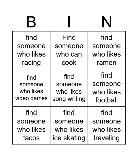Find Someone Bingo Card