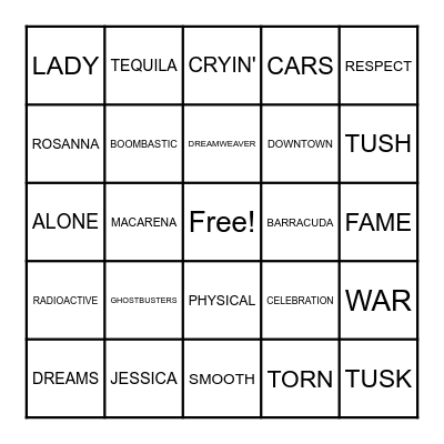 ONE WORD SONG TITLES Bingo Card