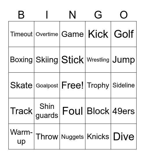 Sports Bingo Card