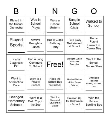 Back To School Bingo Card