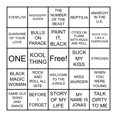 GUITAR HERO 3 Bingo Card