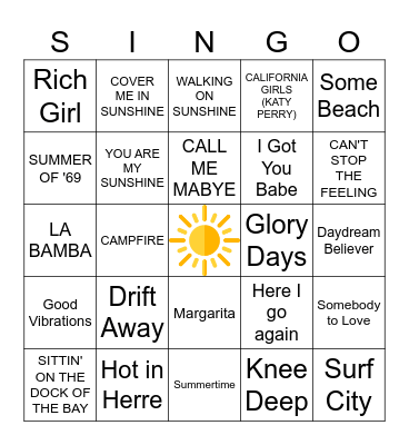 SONGS OF THE SUMMER Bingo Card